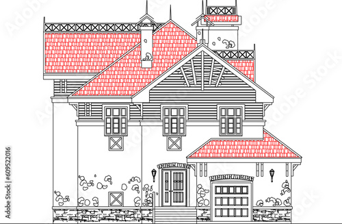VECTOR ILLUSTRATION SKETCH REST HOUSE OLD CLASSIC VINTAGE COMFORTABLE VILLA