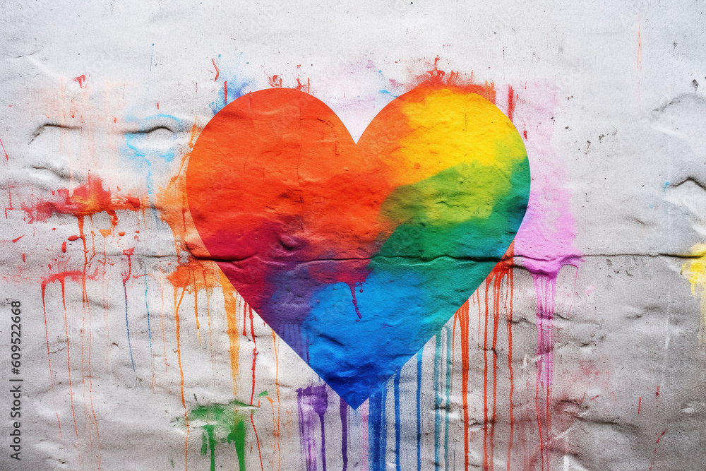 A rainbow-colored heart painted on a wall, AI Generation
