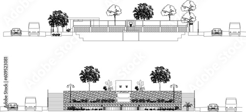 Vector sketch illustration section of tree plant looking from above