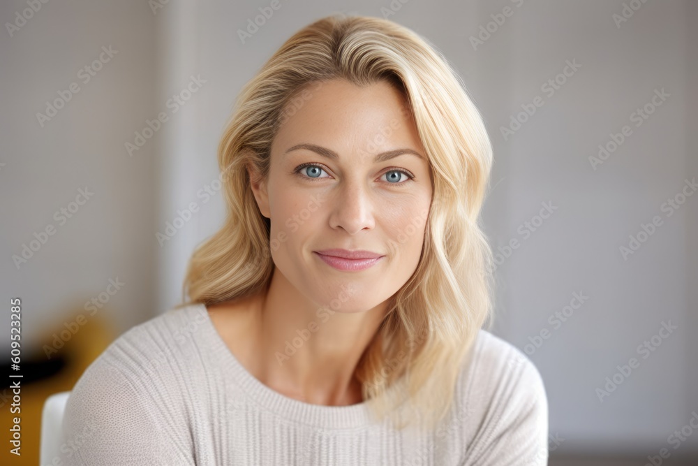 Portrait of beautiful mature 40-year-old blond woman. generative AI Portrait of beautiful mature 40-year-old blond woman. generative AI
