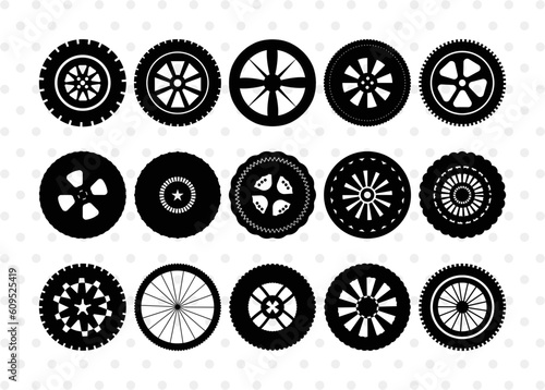 Tyre Silhouette, Tyre SVG Cut Files, Vehicle Tyre Svg, Tire Svg, Tyre Wheel Silhouette Bundle, SB00095