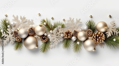 Christmas Decoration With Fir Branches and baubles On a white background, Generative Ai © Deep Ai Generation