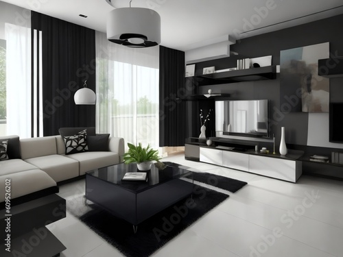 Stylish Interior with White and Black Color Scheme
