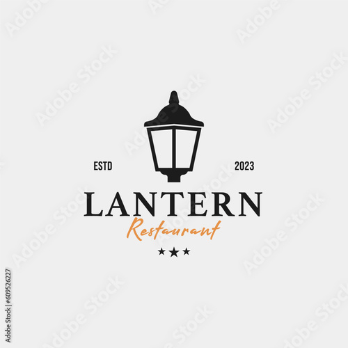 Creative lantern post lamp restaurant vintage logo design vector concept illustration idea