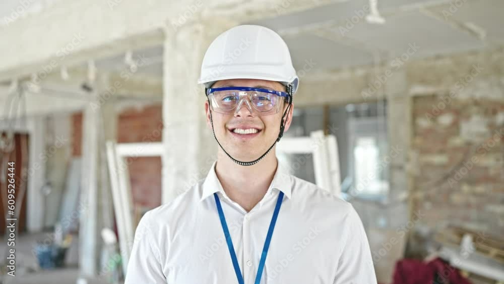 Young hispanic man architect smiling confident standing at construction site Young hispanic man architect smiling confident standing at construction site