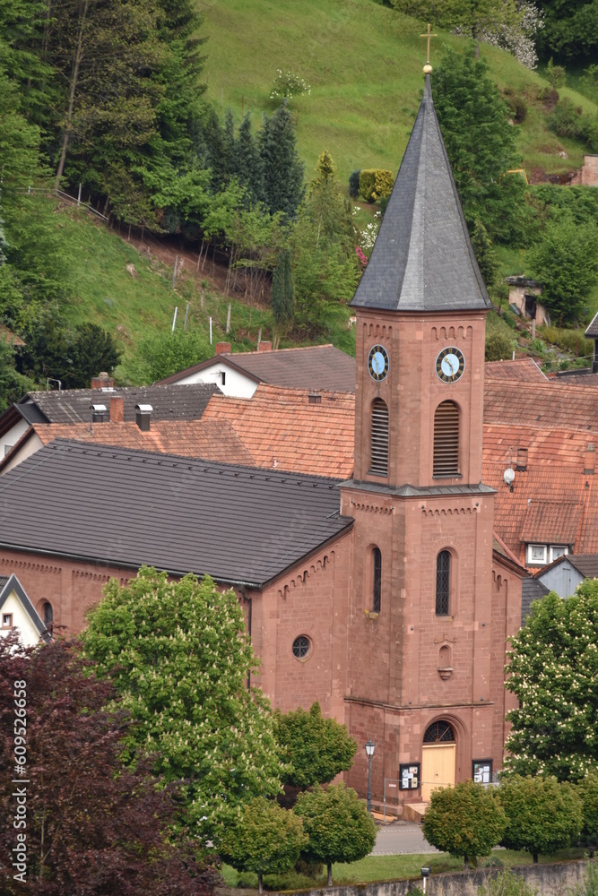 Fototapeta premium Church Tower in Bruchweiler-Bärenbach ,Germany,2017