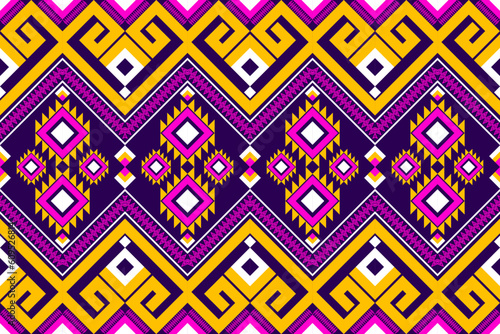 Geometric Thai silk tribal Oriental ethnic seamless pattern traditional background Design for carpet, wallpaper, silk pattern, clothing,wrapping,batik,woven fabric, Vector illustration embroidery 