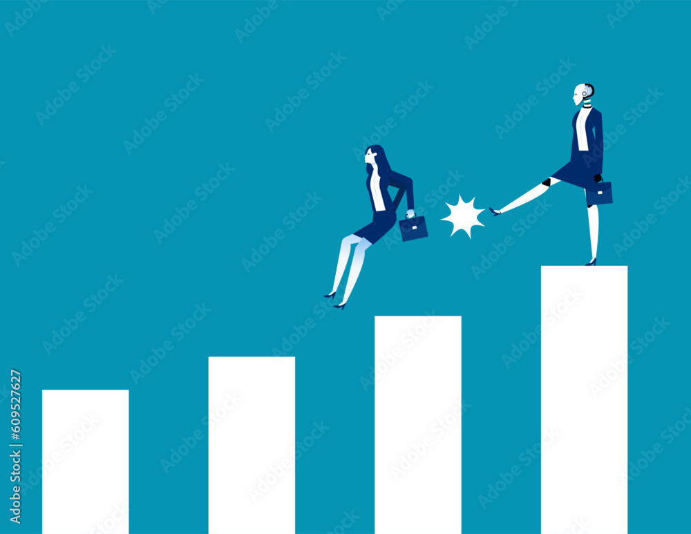 Robot kicking Human. Business artificial intelligence concept Robot kicking Human. Business artificial intelligence concept