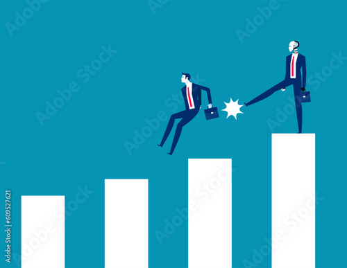 Robot kicking Human. Business artificial intelligence concept