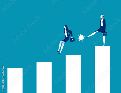 Robot kicking Human. Business artificial intelligence concept