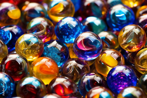 Shiny colorful glass marbles. AI generative