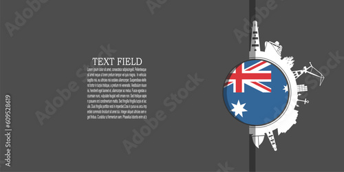 Circle with sea shipping and travel relative silhouettes. Objects located around the circle. Industrial design background. Flag of Australia