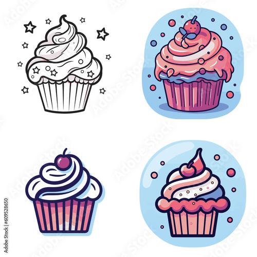 cupcake icon illustration. collorfull cup cake for birthday celebration. 