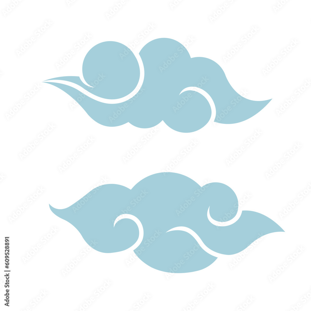 Japanese traditional clouds . Decorative element for design sky or pattern. Korean and Japanese cloudy sets. Vector isolated illustration