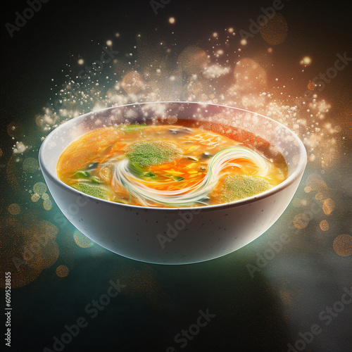 A bowl of soup that is also a portal to another dimension, digital art