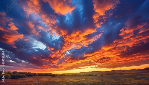 colorful landscape with majestic clouds spread across the horizon. Generative ai © Nob