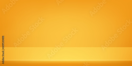 Empty yellow studio room. Yellow wallpaper with shine use for product shooting. Vector illustration.