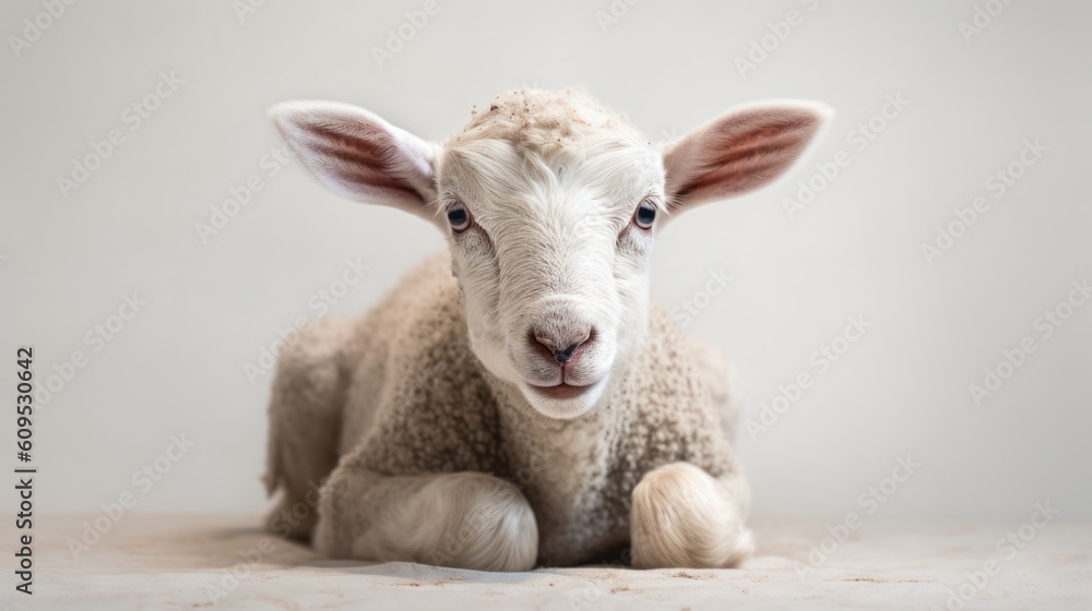 Fototapeta premium The lamb sits on a white solid background
