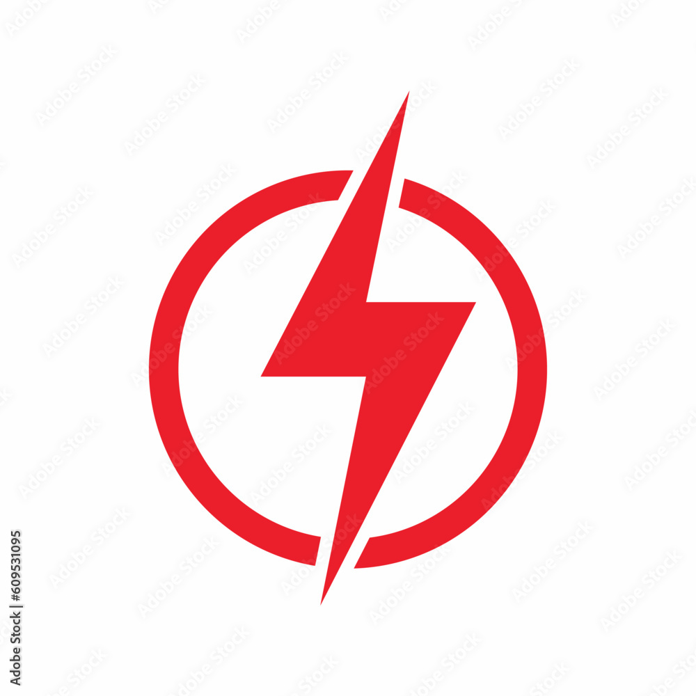 Electric icon closeup. The lightning bolt icon is red and the background is white. Vector icons Electric icon closeup. The lightning bolt icon is red and the background is white. Vector icons