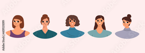 Set of female user portraits. Collection of varios women faces