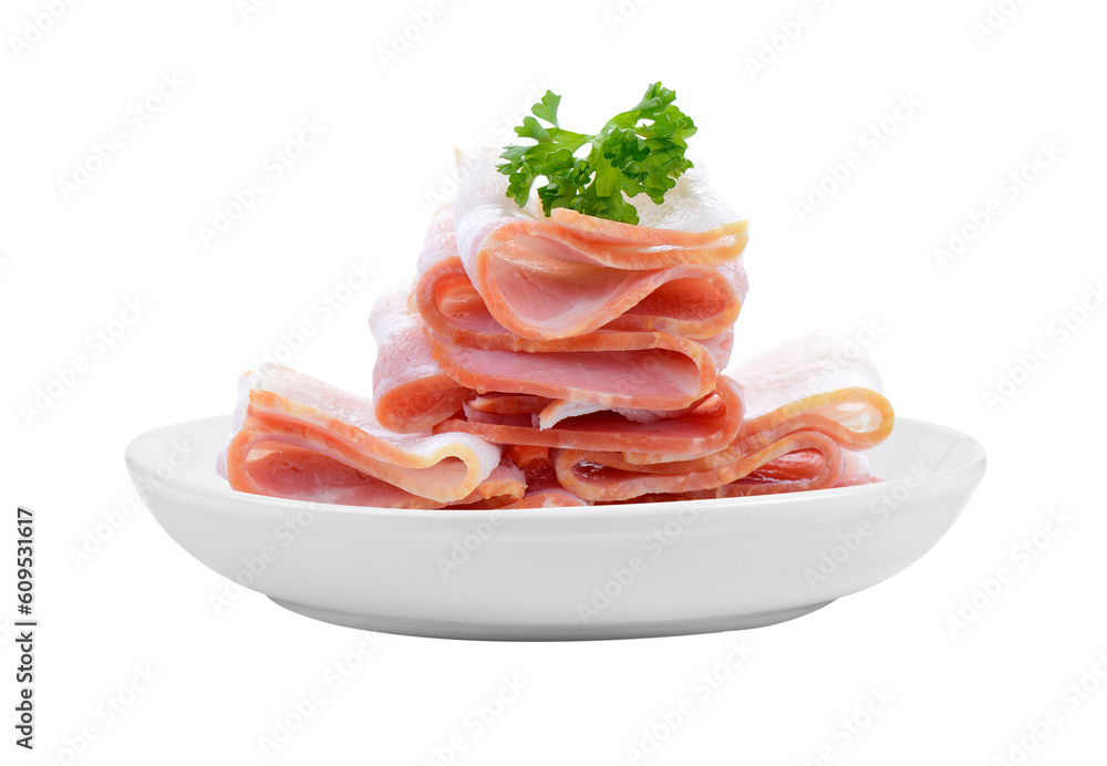 bacon in plate on transparent png