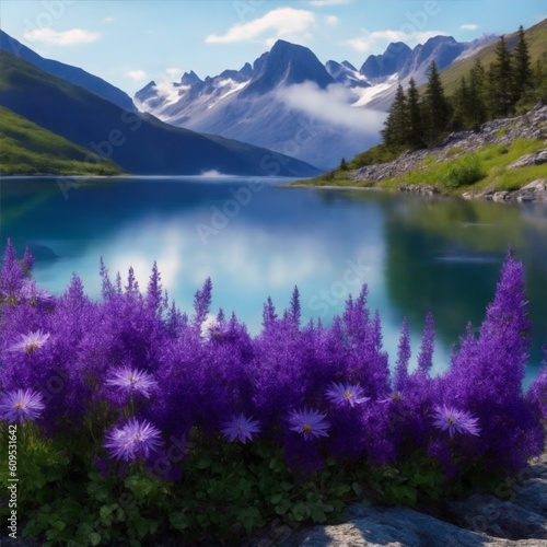beautiful scenic close up of flowers in a lake ai generated