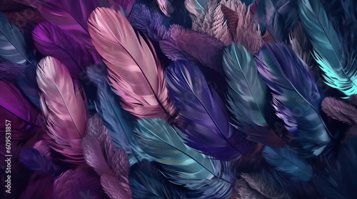 Abstract pink and blue feathers background, design mockup  © iwaart