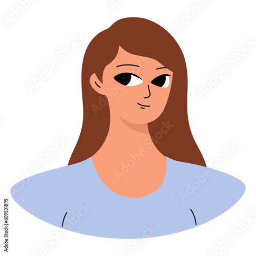 Positive emotions concept. Cartoon cute girlish face. Woman smile