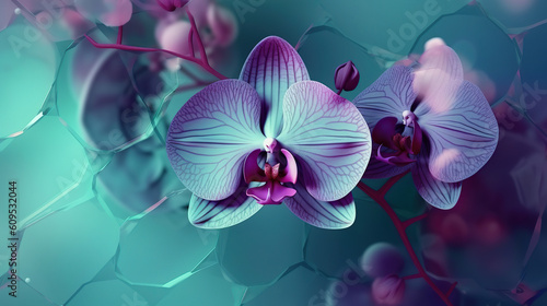 Orchid flower background in pink and blue light  ai illustration 