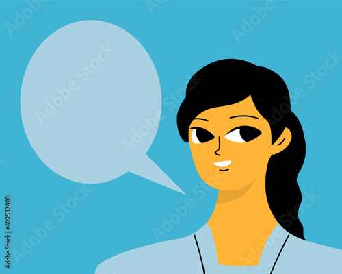 Pretty woman portrait with speech bubble. Female avatar