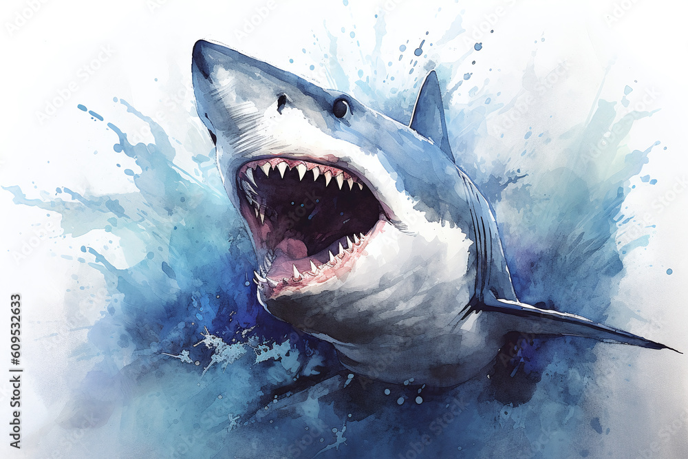 Obraz premium Water color portrait of Shark , Generative AI