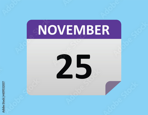 November 25th calendar icon vector. Concept of schedule. business and tasks. eps 10.