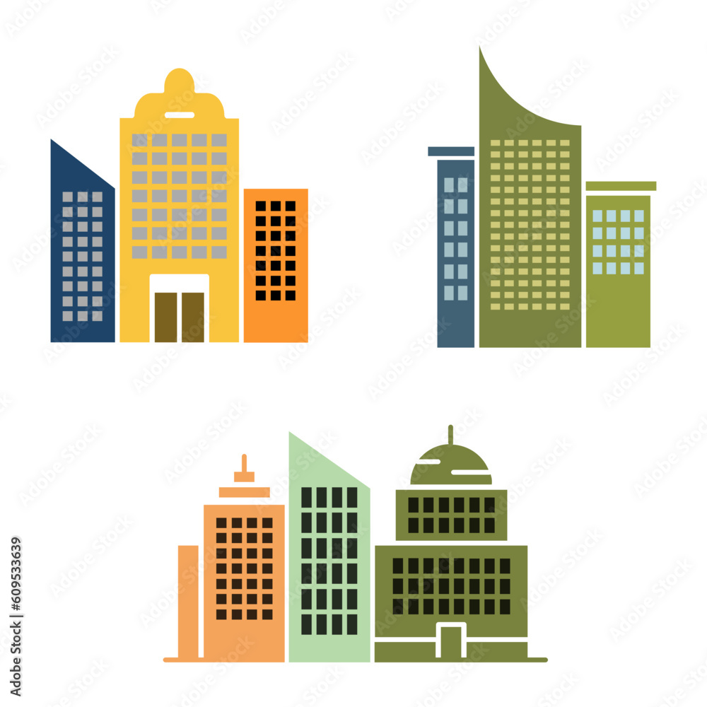 City buildings with high skyscrapers. Vector illustration.