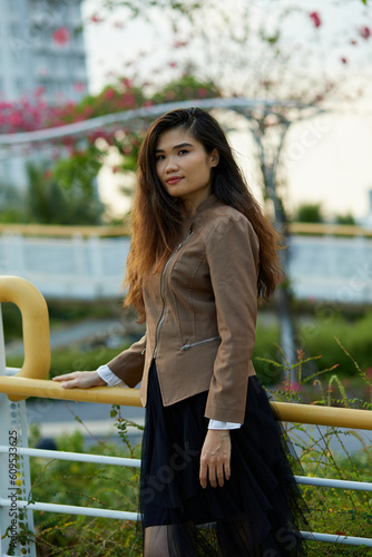 Vietnamese woman in the park during lunchtime in Vietnam.