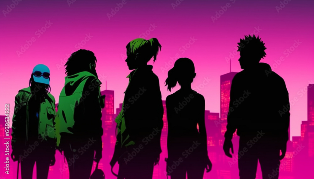silhouettes of a group of teenagers