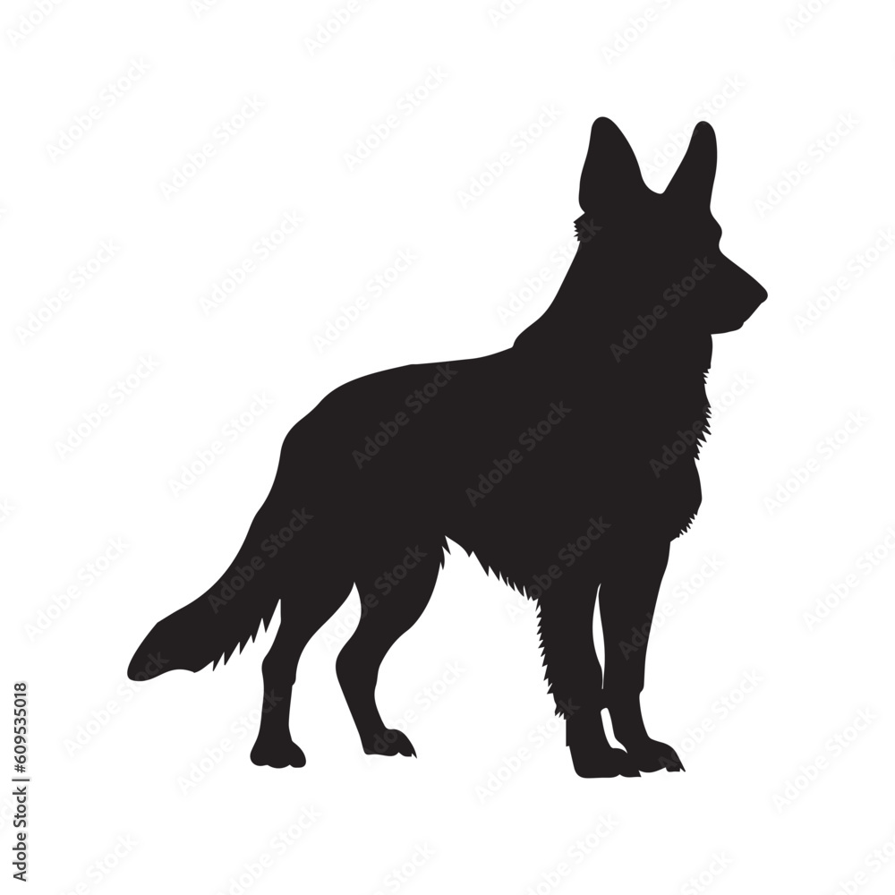 Dog Stand with pose Vector silhouette, dog black color silhouette.