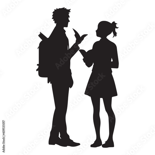 A child and  girl talking with other vector silhouette.
