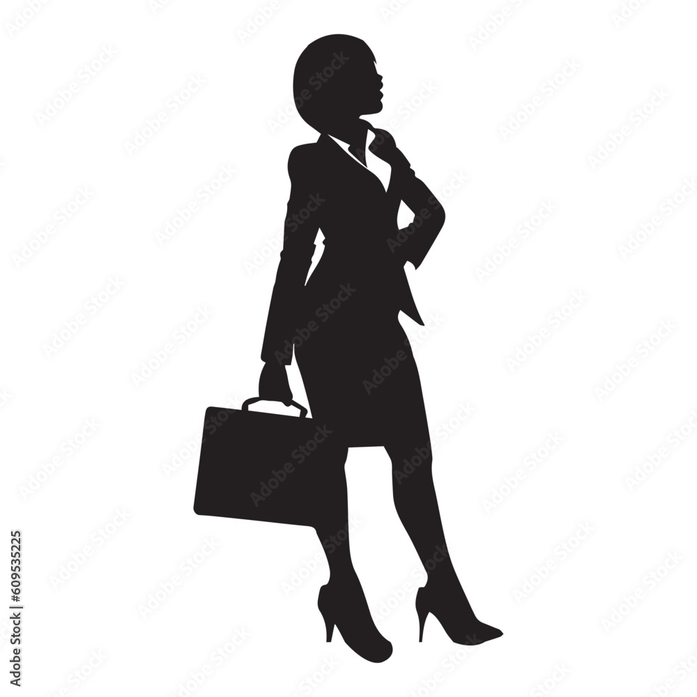 Business girl With Briefcase Vector silhouette black color