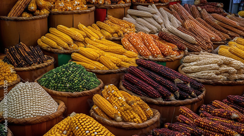 Canvastavla Different types of corn for sale in market Generative AI