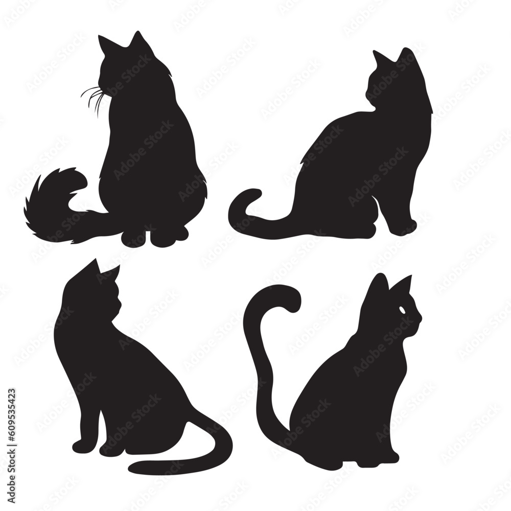 This is a Set of group cat vector silhouette black color