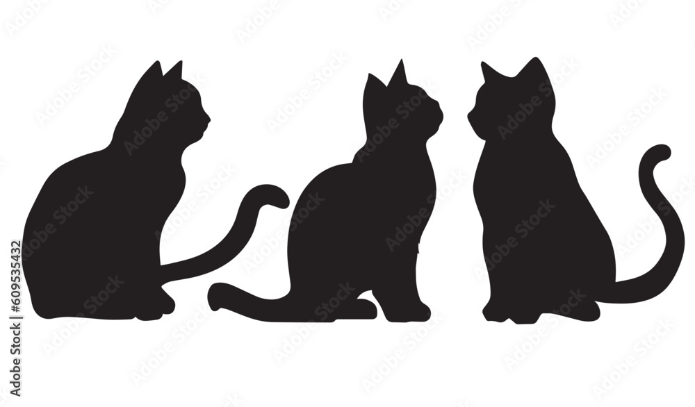 This is a Set of group cat vector silhouette black color
