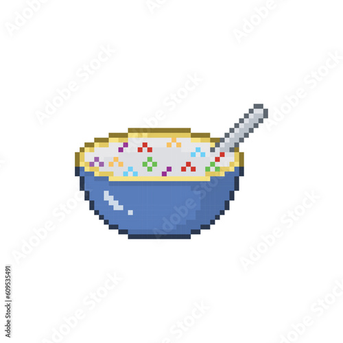 Plate with colored cereal, pixel art food