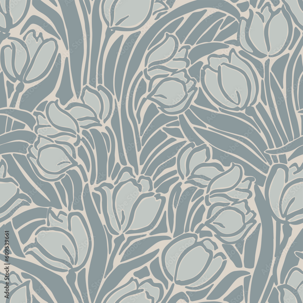 Vector tulip flower illustration seamless repeat pattern fashion and fabric surface design digital artwork