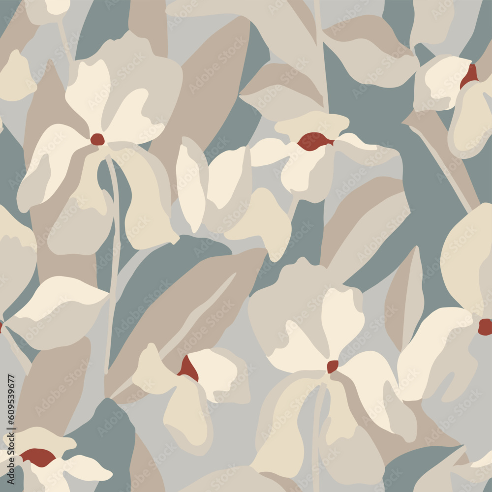 Flower botanical illustration seamless repeat pattern fashion and fabric surface digital design Flower botanical illustration seamless repeat pattern fashion and fabric surface digital design