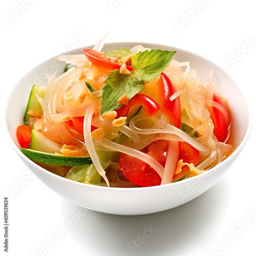 Thai food - som tum (spicy green papaya salad), isolated on transparent background