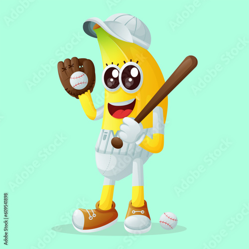Canvas Print Cute banana character playing baseball