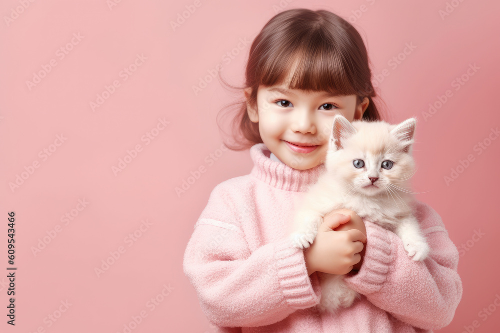 A cute Little girl hugging a kitten ,Generative AI A cute Little girl hugging a kitten ,Generative AI