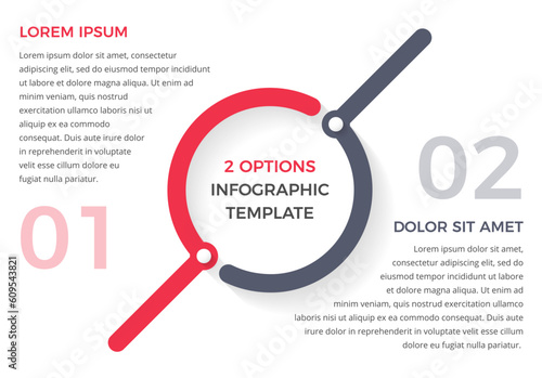 Infographic template with two steps or options, circle diagram