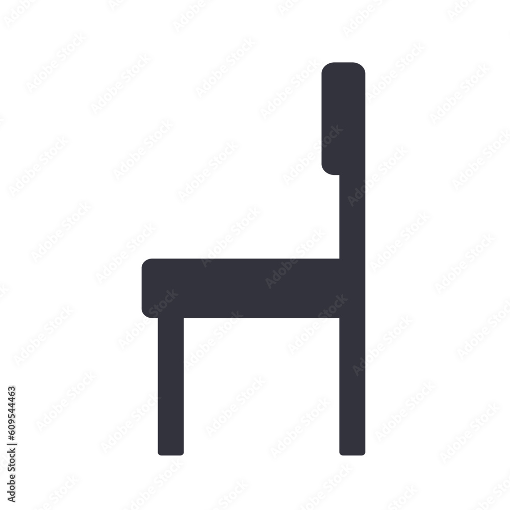 Simple chair icon from side view vector silhouette isolated on white square background. Simple flat outlined icon with minimalist style. Simple chair icon from side view vector silhouette isolated on white square background. Simple flat outlined icon with minimalist style.