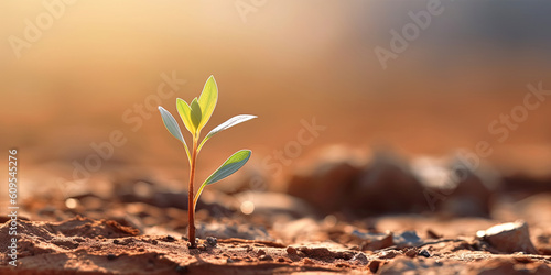 Green sprout growing in a desert, Generative AI